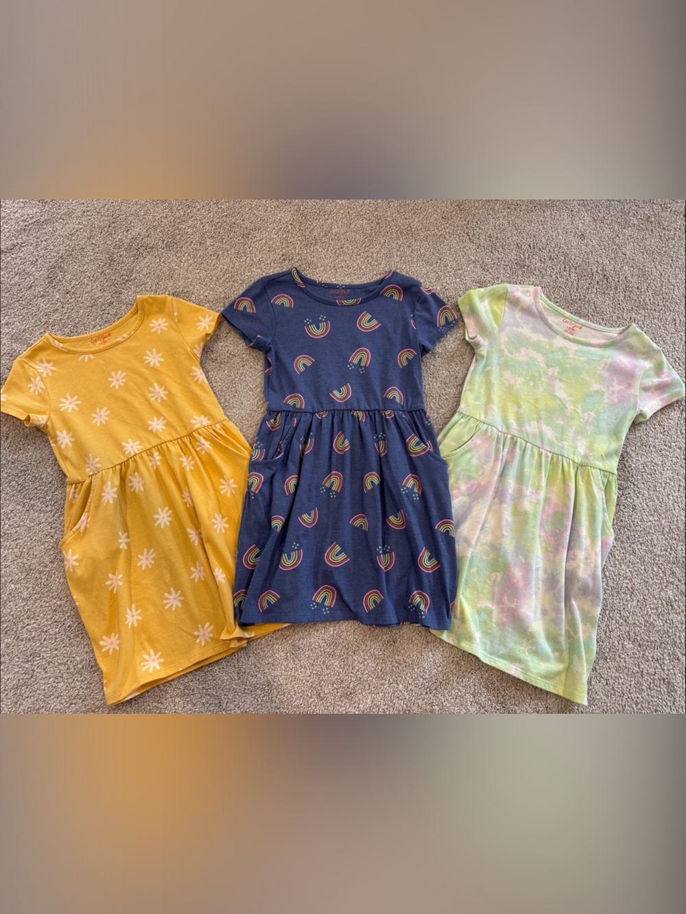 Cat & Jack Short Sleeve Dress - Yellow Daisy, Navy Rainbow, Green Tie-Dye